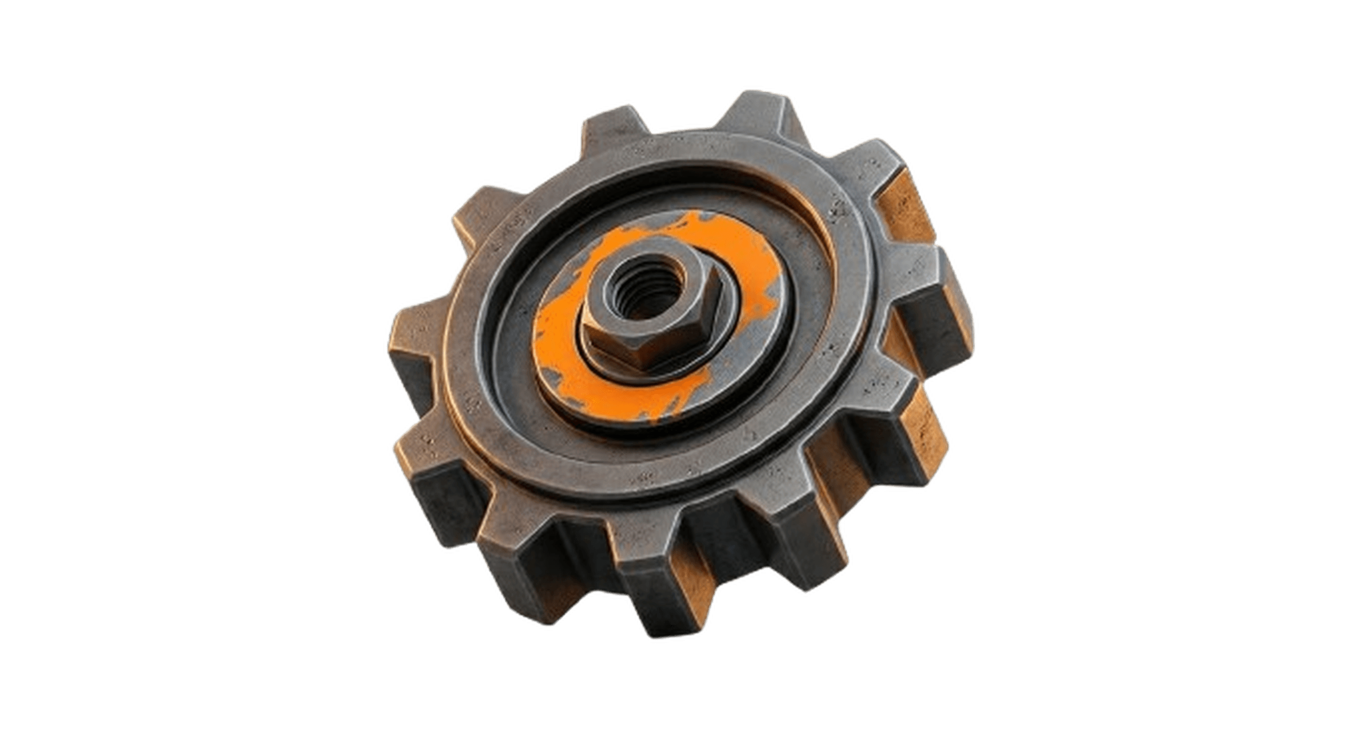 Industrial steel gear with painted hub — precision manufacturing